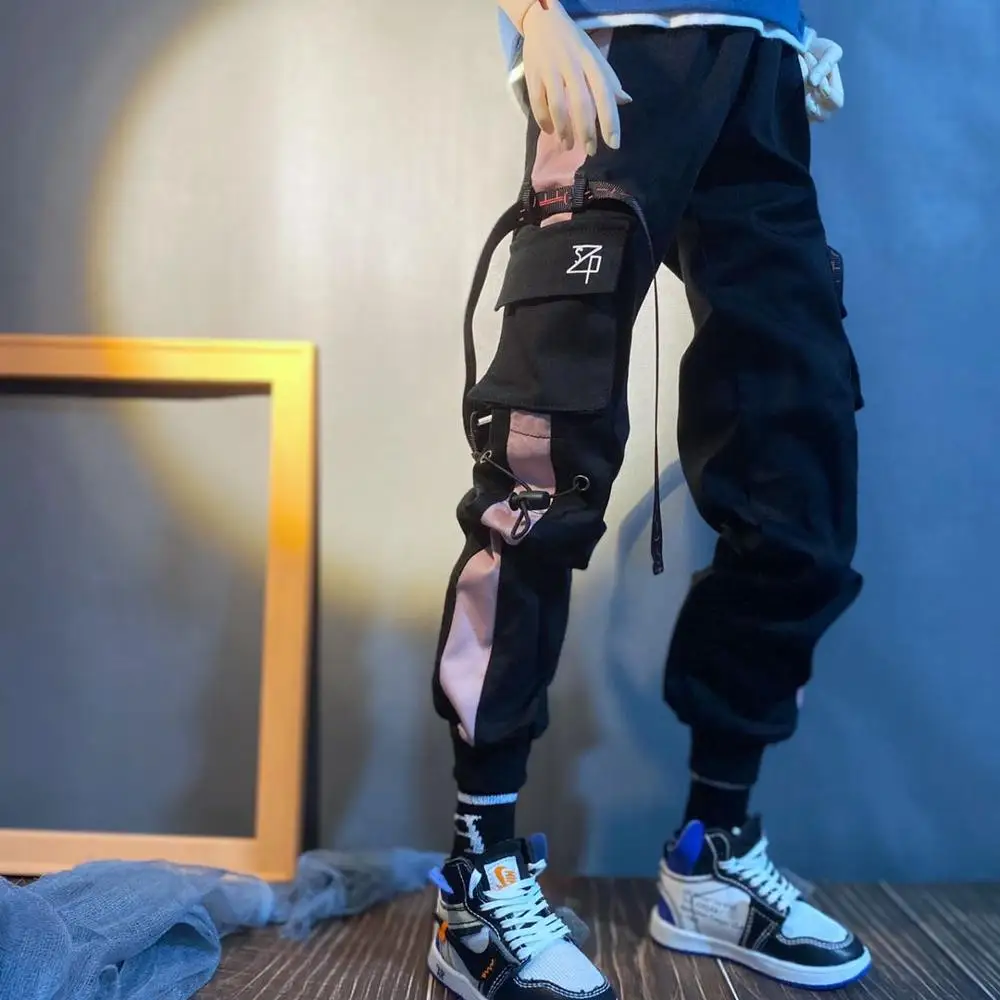 BJD doll suit for Uncle fashion individuality sport hip pants cargo pants Uncle side striped white and black pants doll