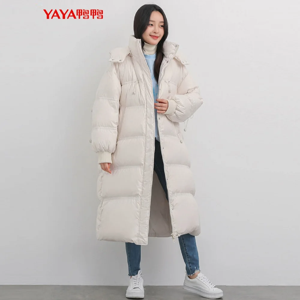 YAYA 2024 New Winter Women\'s Super Inclusive Extended Down Jacket Duck Liner Wide Waist Thicken Stand Collar Hooded Coat