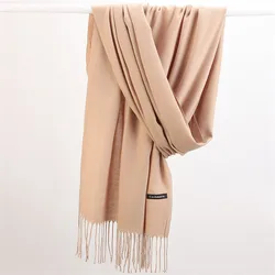 Women Solid Scarf Cashmere Feeling Pashmina Shawls Tassel Hijab Head Wraps Femme Thin Spring Winter Scarves Foulard Bufanda 2024