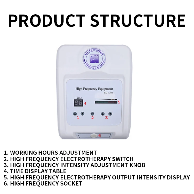 Aparato de electroterapia de alta frecuencia, aparato de belleza Facial, palo de electroterapia de escritorio, promoción de circulación, RU-1203