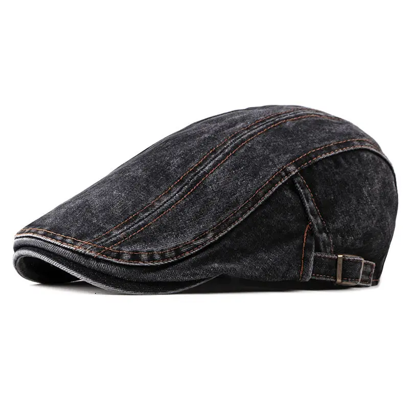 2021 Spring Summer Solid Color Newsboy Caps Men Washed denim Cotton Flat Peaked Cap Women Painter Beret Hats 16