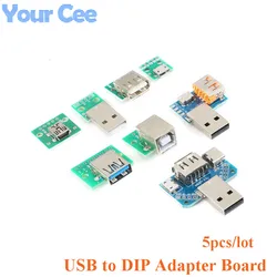 5pcs/lot USB To DIP Adapter Pin Board Micro / Mini / port USB Male and Female Head 2.0/3.0/3.1 Type-C to DIP Converter Plate