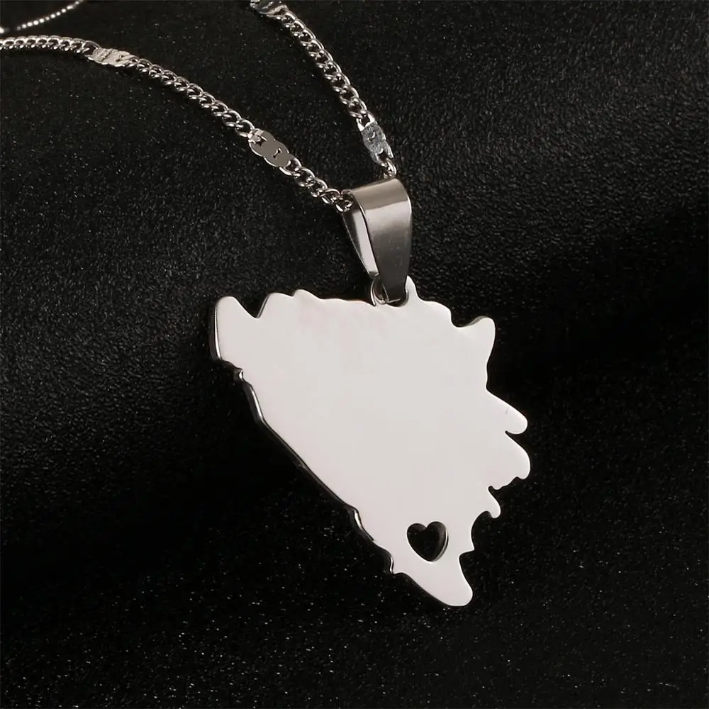 Stainless Steel Bosnia and Herzegovina Map Pendant Necklaces Bosnian Maps Charm Jewelry