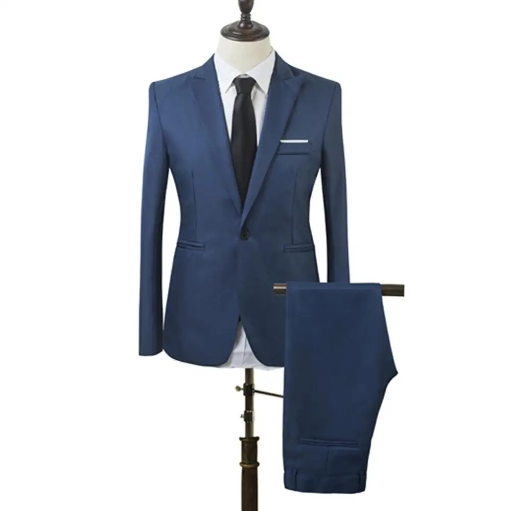 Men Slim Fit Business Leisure One Button Formal Two-Piece Suit for Groom Wedding