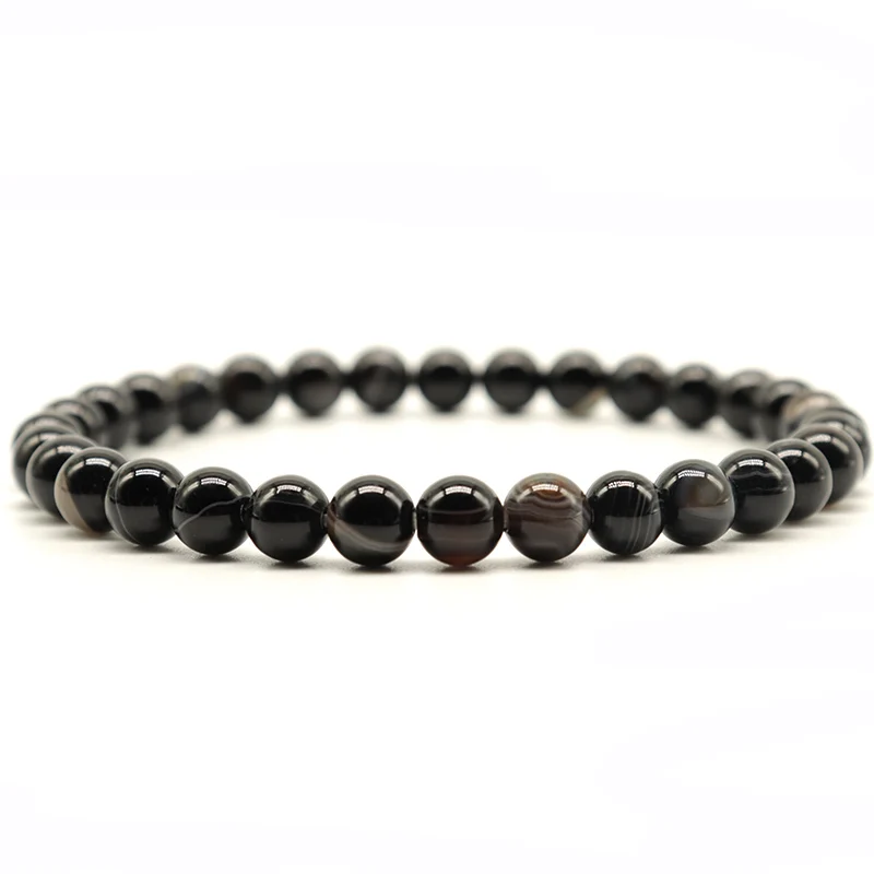 Minimalist Real Natural Black Agates Beads Bracelets For Men 4/6/8/10/12mm Smooth Stone Braslet Homme Leisure Accessories  Joias