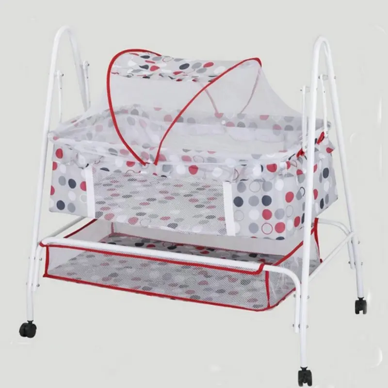 Baby Cradle, Multifunctional Infant Rocking Bed, Newborn Hammock Swing With 4 Wheels & Mosquito Net