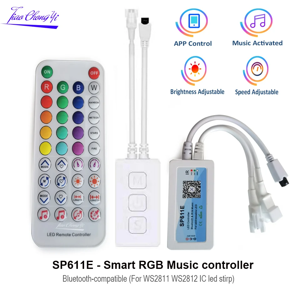 SP611E LED Controller Bluetooth-compatible Music App 38key IR Remote  For WS2811 WS2812 SK6812 Addressable LED Light Strip