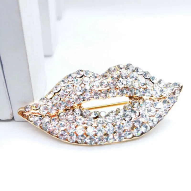 Red Rhinestone Lips Brooches For Women Fashion Sexy Mouth Brooch Pin Shining Fashion Jewelry Gift