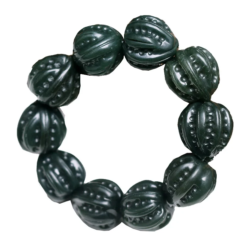 Natural Xinjiang Hetian Jade Bracelet Sapphire Walnut Bracelet Mo Jade Bracelet Fortune Walnut Accessories Black Sapphire Male