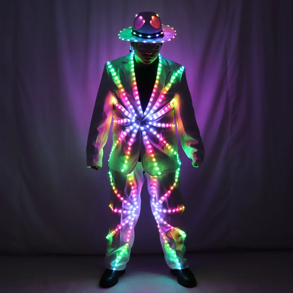 Full Color LED Suit Costumes Clothes  Lights Luminous Stage Dance Performance Show Dress Growing Light Up Armor for Night Club