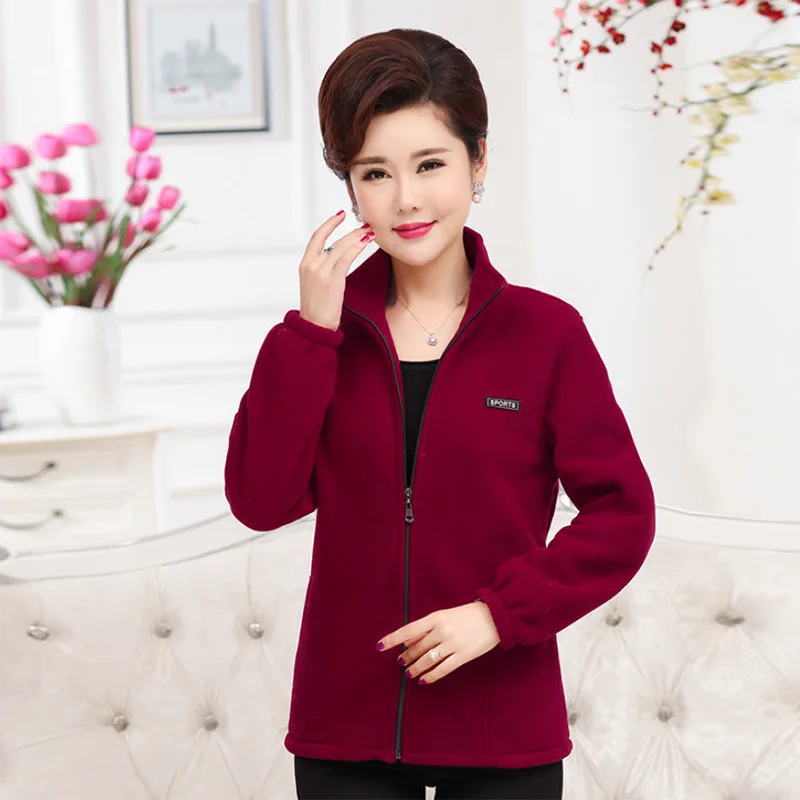 

Middle-Aged Elderly Women's Spring And Autumn Jackets 5XL Sweaters Mothers Polar Fleece Tops Zipper Female Coat A87