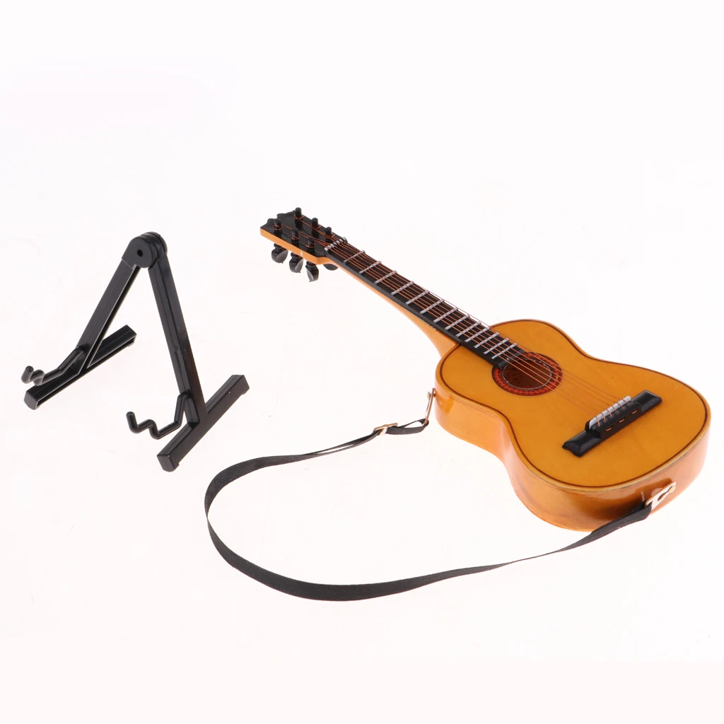 1/6 Scale Musical Instrument Wooden Guitar Model For Dollhouse Desktop Decor