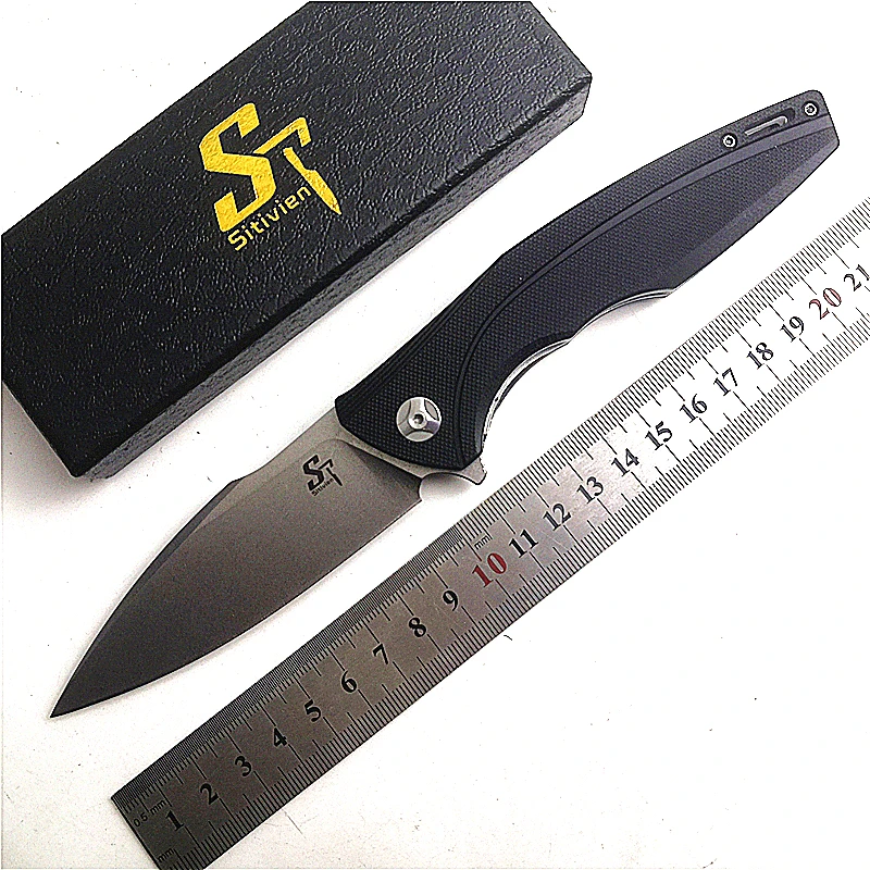 

Sitivien ST111 D2 Pocket EDC Folding Knife G10 Handle Ball Bearing Flipper Utility Sharp Outdoor Camping Hiking Hunting Knife