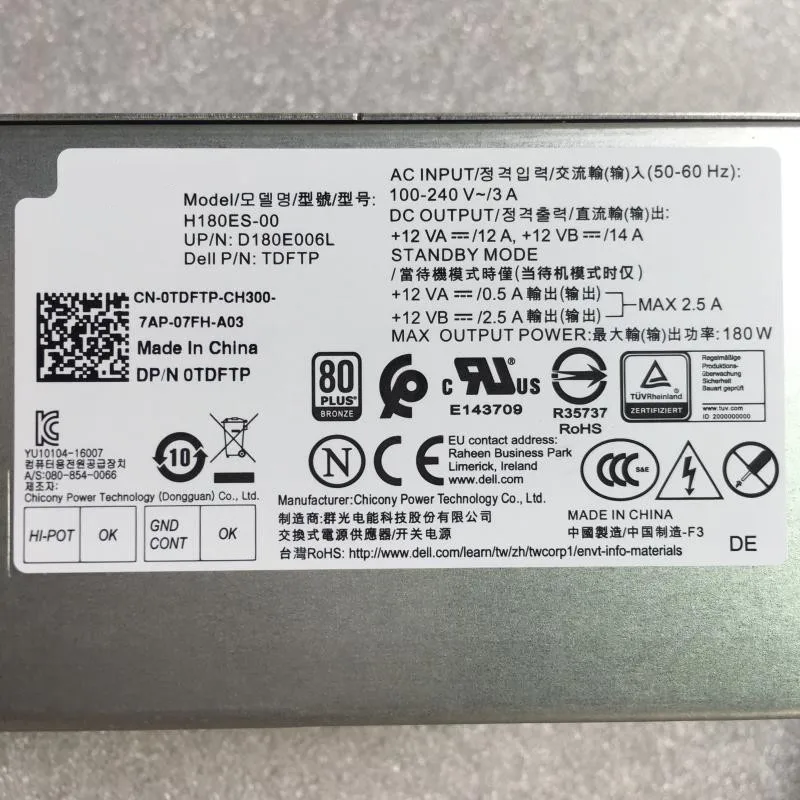 Imagem -05 - Adaptador de Alimentação para Dell Dell Vostro 3268 3667 3668 3669 3660 180w H180es00 L180es-01 L180as-02 L180as-03 B200as-00 Hu180ns-00