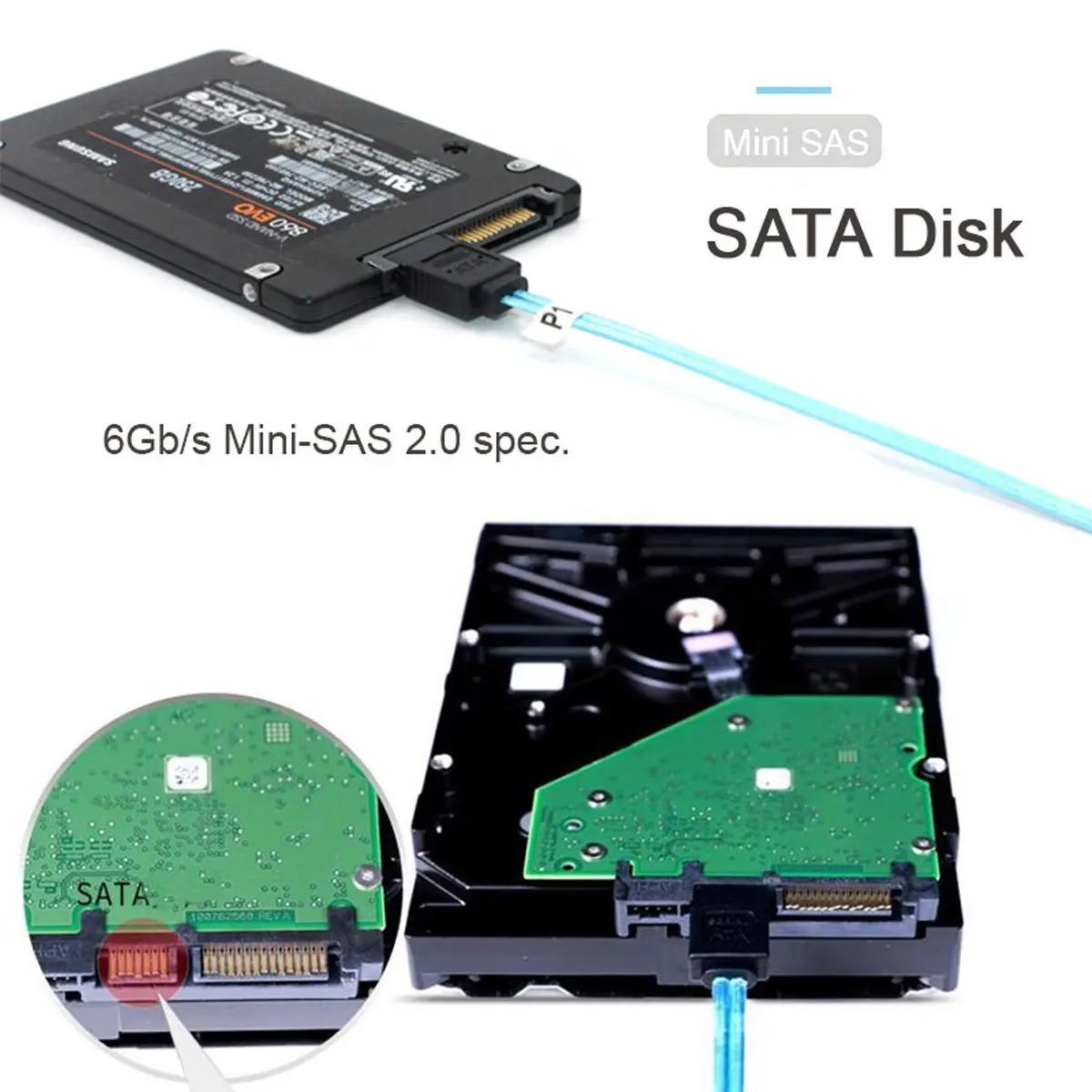 6 SATA 7pin الهدف SSD إلى الداخلية 6 SATA 7pin قرص صلب 6Gbps خادم البيانات رائد كابل زيهان