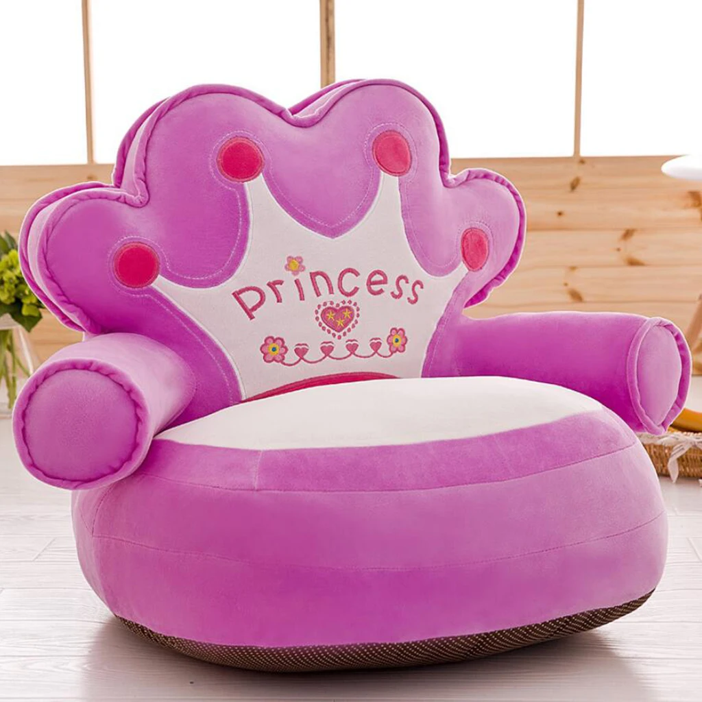 Baby Bean Bag Cartoon Crown Seat Sofa Baby Chair Toddler Nest Puff Seat Bean Bag Plush Children Seat Cover Only Cover No Filling