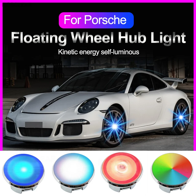 4pcs Wheel center hub caps Light Floating Illumination LED Light emblem Logo Lamp For Porsche cayenne macan Car decoration Trim