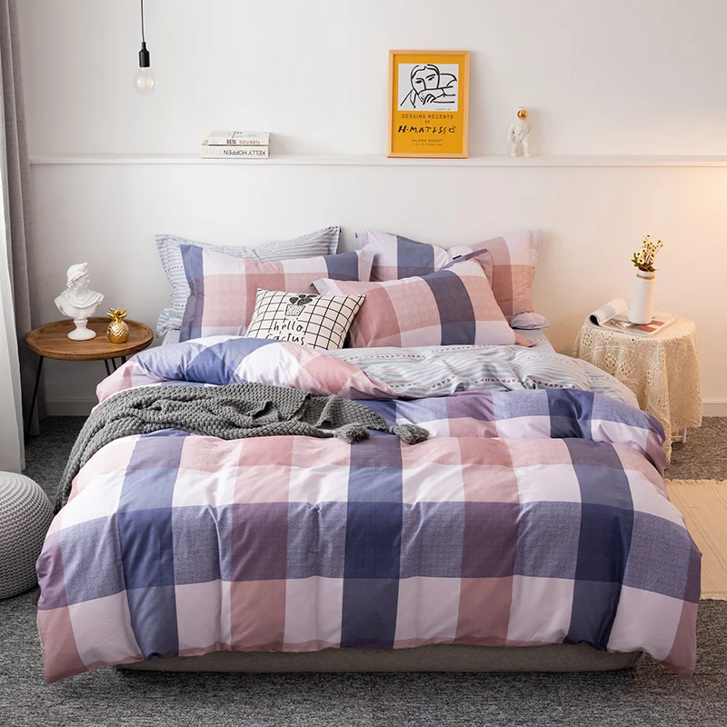 

2023 Newest Four-piece Bedding Simple Ins Cotton Double Household Bed Sheet Quilt Cover Thickening Sanding Dormitory Bed Sheet