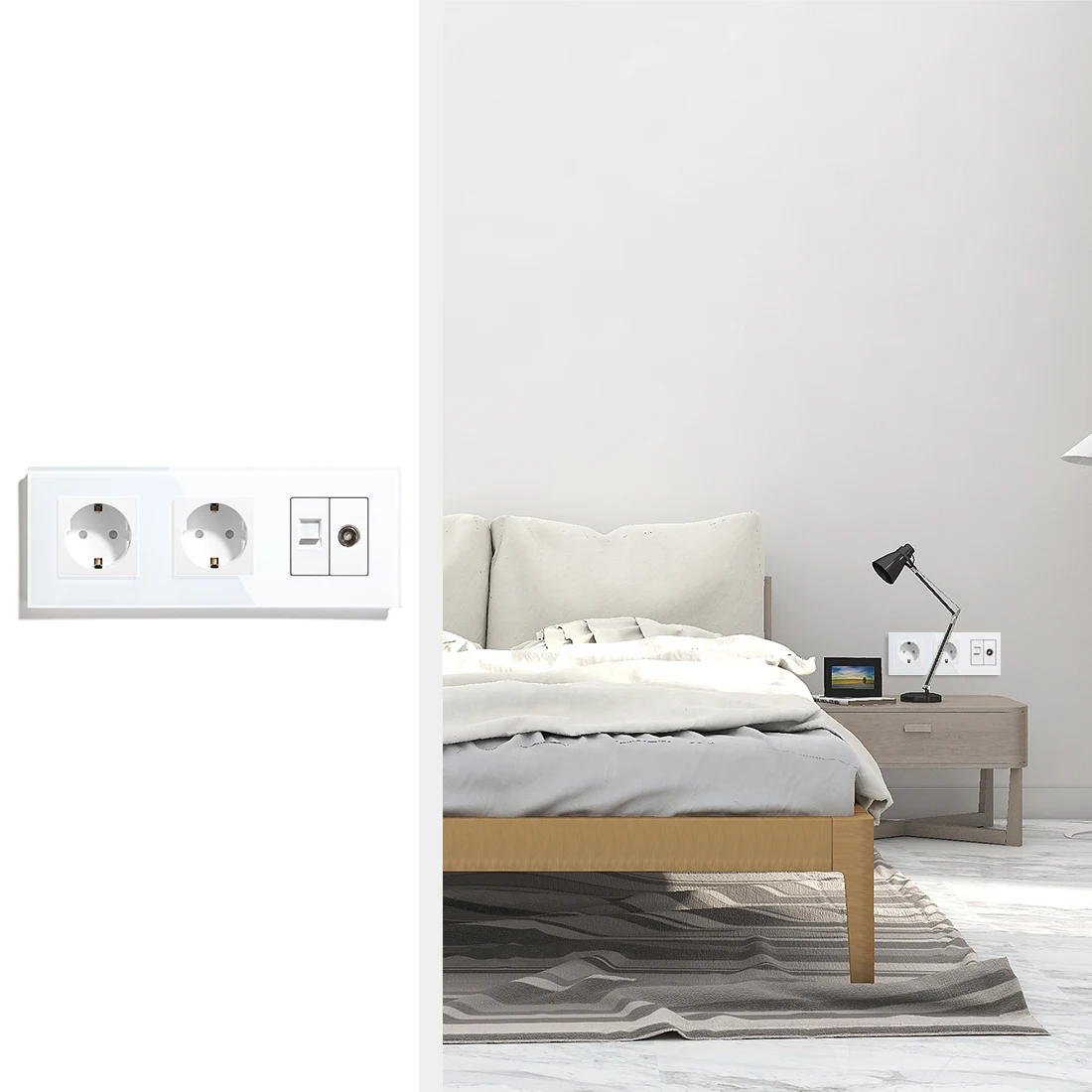 BSEED EU Standard Socket Double Frame Wall Glass Socket With Ethernet Cable TV Mult Socket Panel Charging Interface Power Outlet