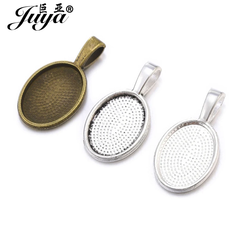 JUYA 30pcs/lot Fit 10x14mm Oval Glass Pendant Blank Settings Cabochons Bases Bezel Trays DIY Necklace Jewelry Making Accessories