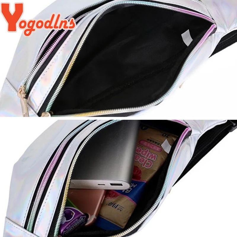 Yogodlns модная глянцевая лазерная упаковка с регулируемым ремешком женская спортивная сумка через плечо с двойной молнией сумка кошелек для девочек