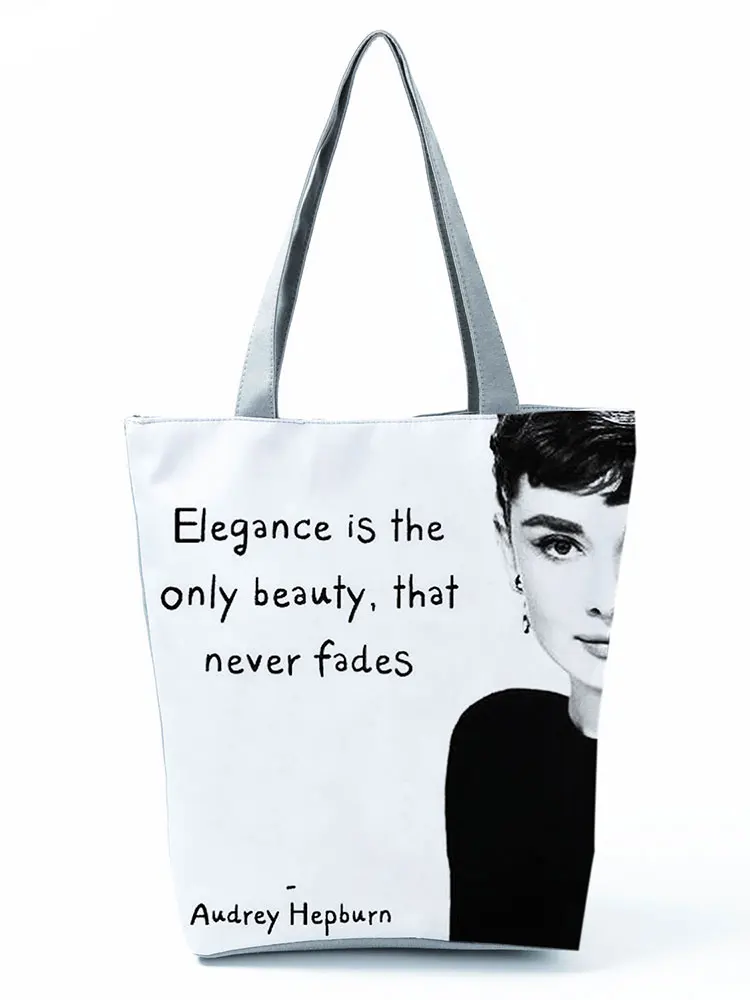 Audrey Hepburn Printed Handbag Classic High Capacity Women Storage Shoulder Bag Daily Eco Reusable Shopping Bag