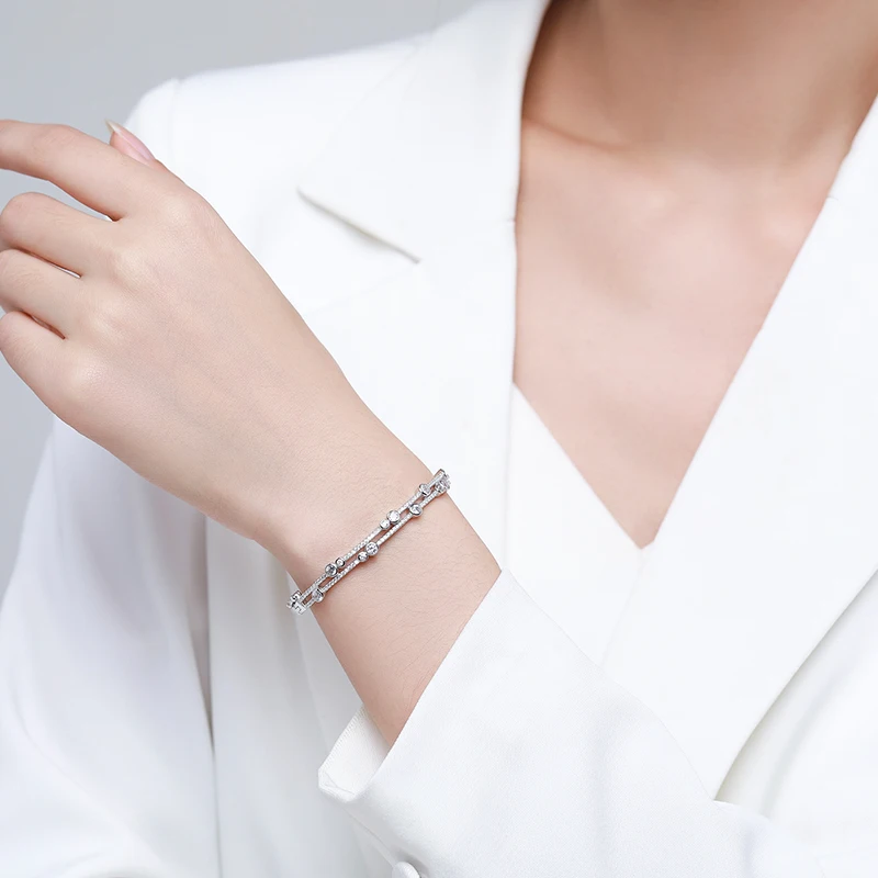 Ailmay 100% 925 Sterling Silver Irregular Shape Luxury CZ Bracelets Sparkling For Women Wedding Engagement Fine Female Jewelry