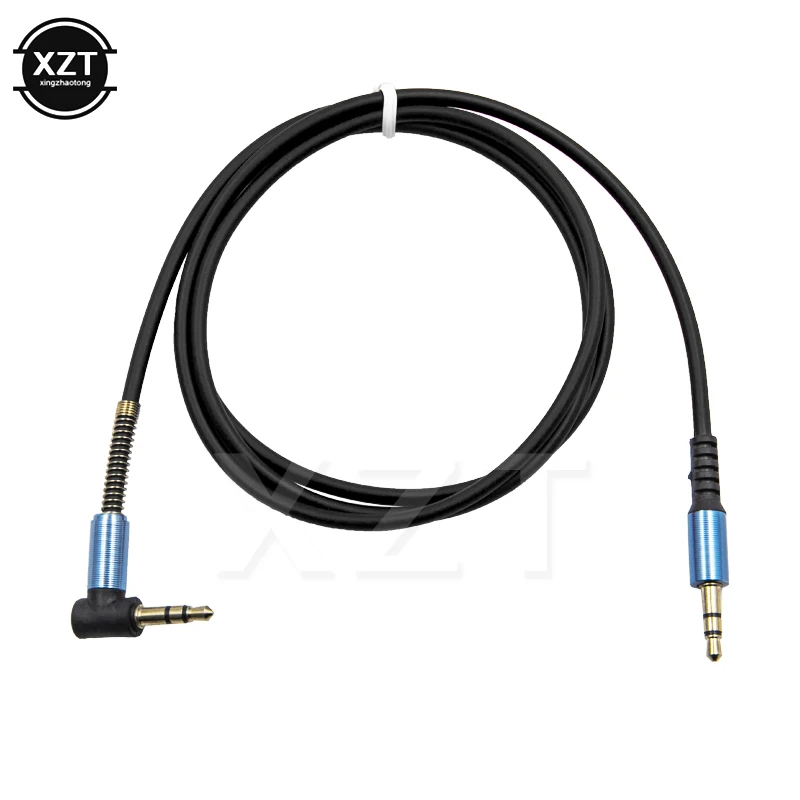 Car 3.5mm Jack Stereo 1m  Audio Cable Male to Male 90 Degree Right Angle Aux Cable Wire Cord with Spring Protective Cover New