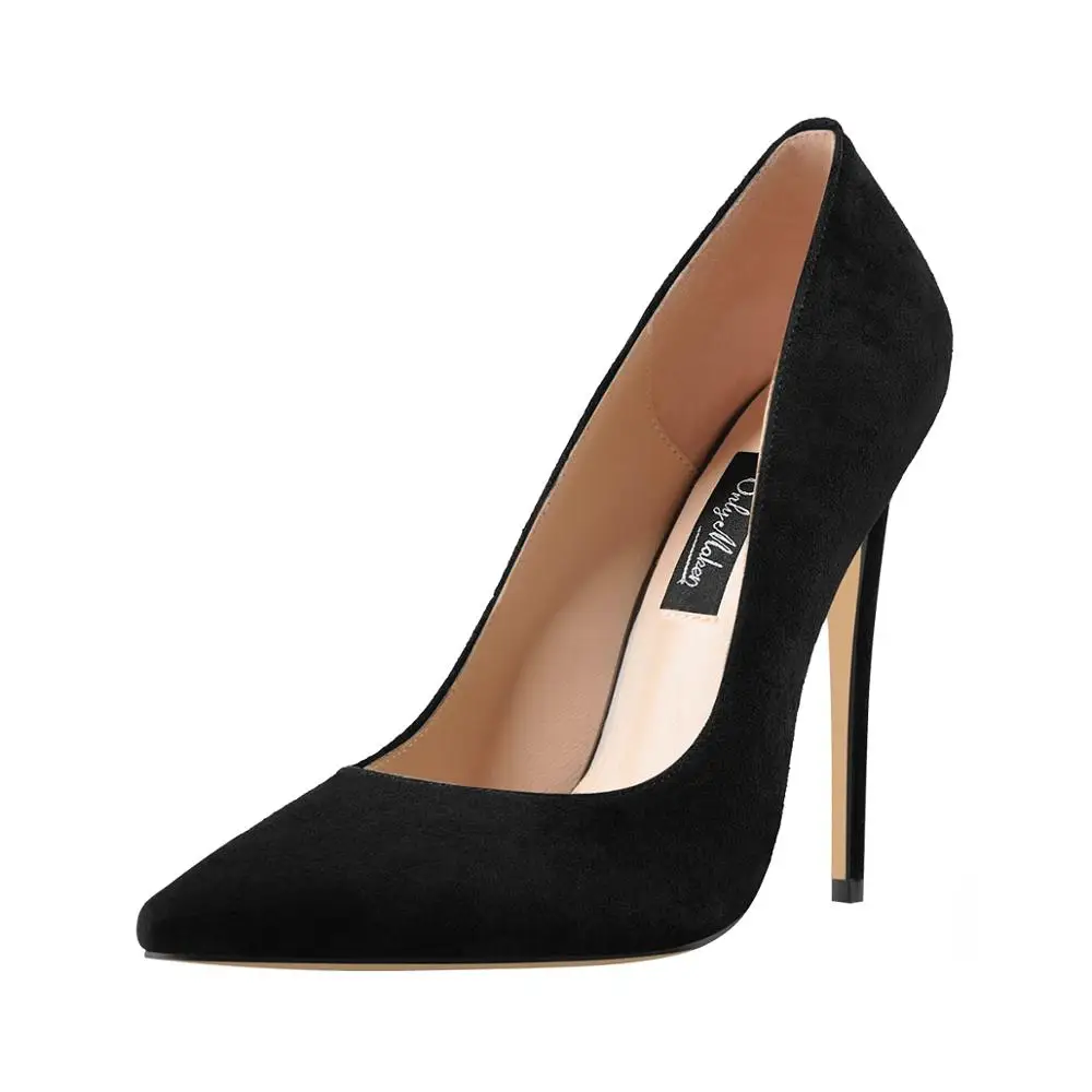 Onlymaker Genuine Leather Classic Pumps Pointed Toe Slip On Sexy Stilettos 4.7 Inch 12CM High Heels Shoes Plus Size US5~US15 image 3