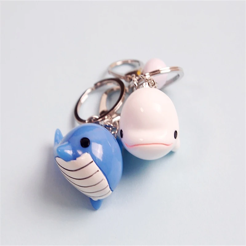 New Cute Three-Dimensional Dolphin Blue Whale Alloy Car Keychain Blue Powder Bell Pendant Men Women Couple Backpack Bag Jewelry