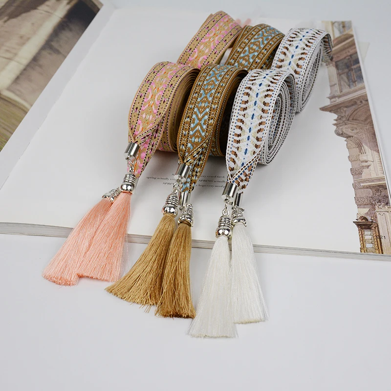 TEELYNN Boho Ethnic Chic Fabric Tassels Chains Belts Vintage Pink Bandage Waistband Casual Sashes Headwear For Women Waist Belt