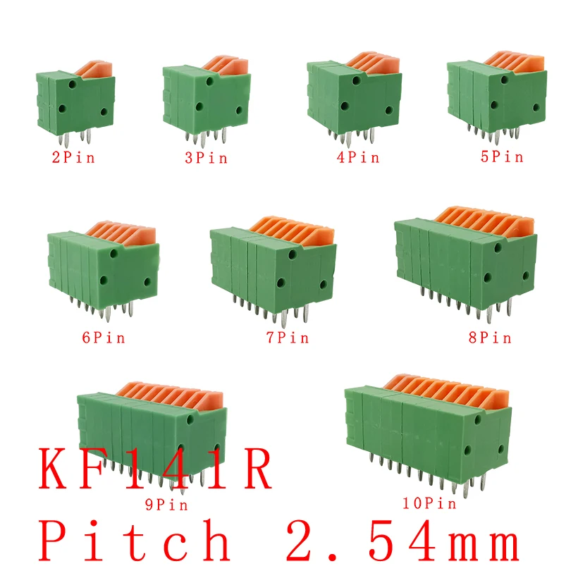 5PCS KF141R PCB Terminal Block Connector 2.54mm Pitch Right Angle , KF141V Straight Spring Screwless 2P-10P for 26-20 AWG