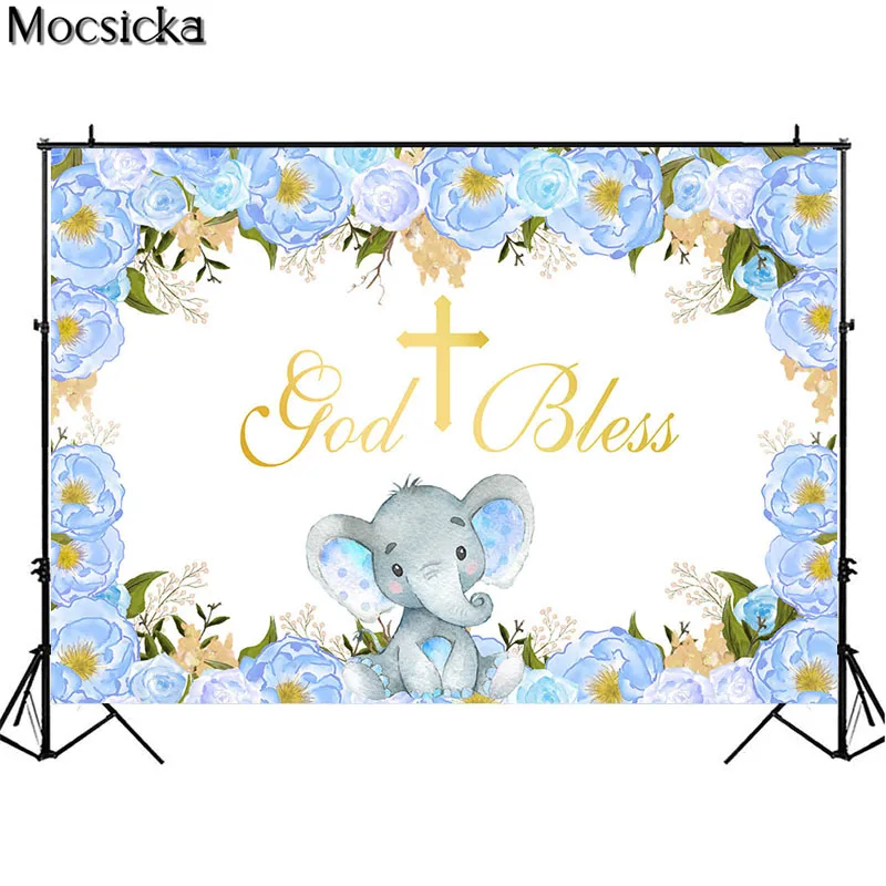 Mocsicka Baby Dusche Kulissen Gott Segnen Neugeborenen Baby Taufe Elefanten Kind Geburtstag Porträt Party Foto Hintergrund Photo