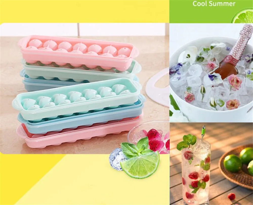 New 30pcs/lot Plastic Molds Ice Tray 14 Grid 3D Round Ice Molds Bar Party Use Round Ball Ice Cube Makers Kitchen DIY Ice Cream