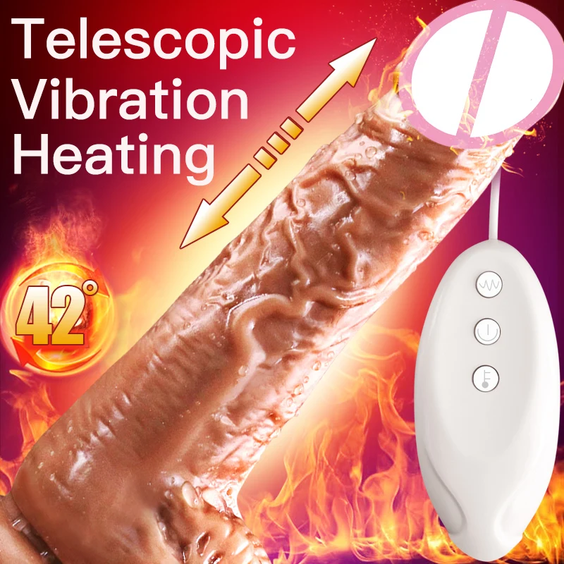 Consolador con calefacción telescópica automática para mujer, vibrador de punto G, masaje de pene realista enorme, Juguetes sexuales, productos