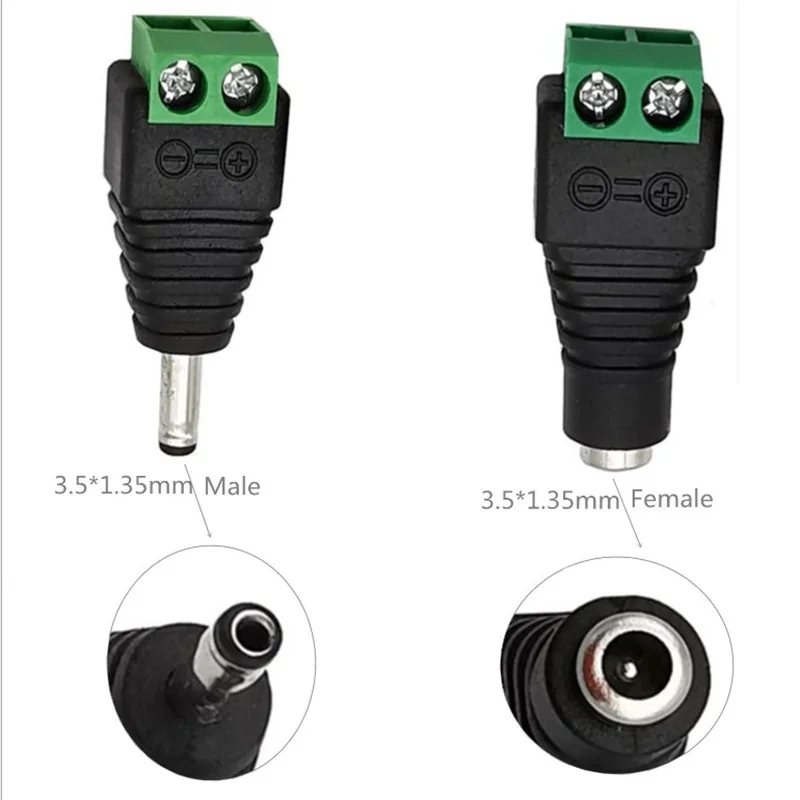 1/2/5Pcs Male Female DC Power Plug Connector 3.5x1.35mm 1.35mm x 3.5mm Needn\'t Welding DC Plug Adapter 12V 24V For CCTV