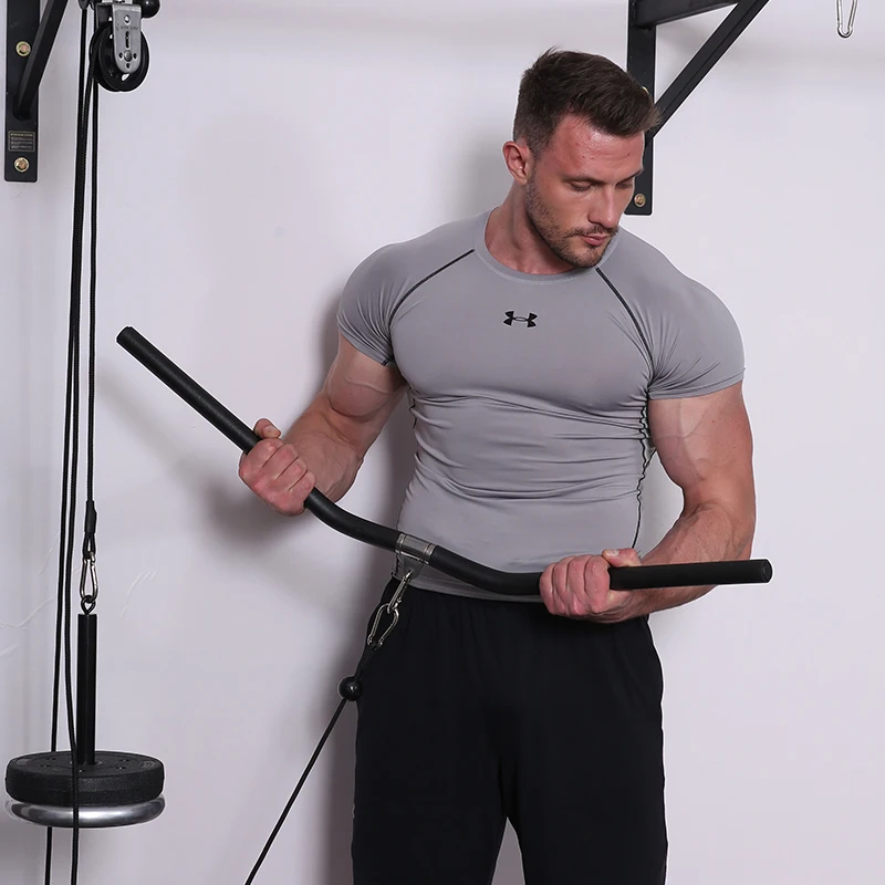 

100cm Solid Steel Lat Pulldown Bar Biceps Triceps Back Muscle Blaster DIY Pulley Cable Attachments Fitness Rotating T-bar V-bar