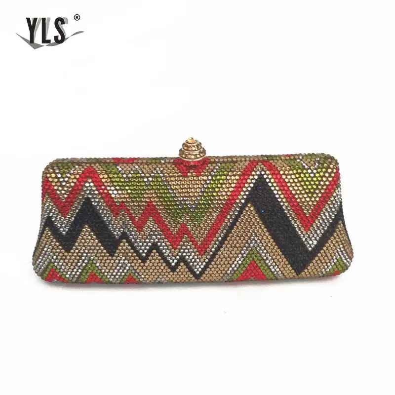 Multicolor Crystal Vintage Handbags Clutch Women Wave Pattern Rhinestone Evening Party Purses Sac Main Femme Formal Occasion