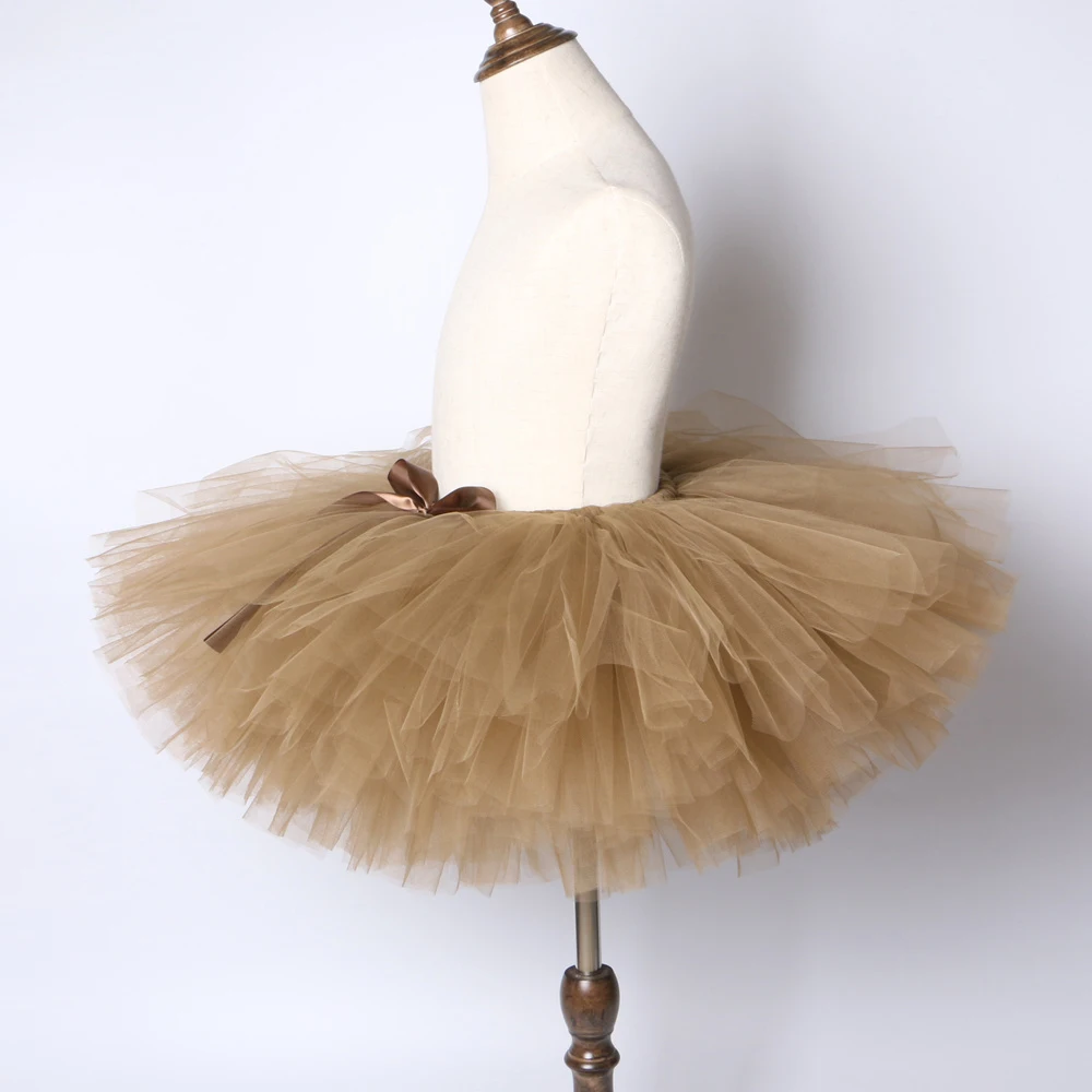 Brown Baby Girls Tutu Skirt Princess Birthday Party Ballet Dance Children Tulle Skirt Girls Fluffy Pettiskirt Kids Tutu Skirt