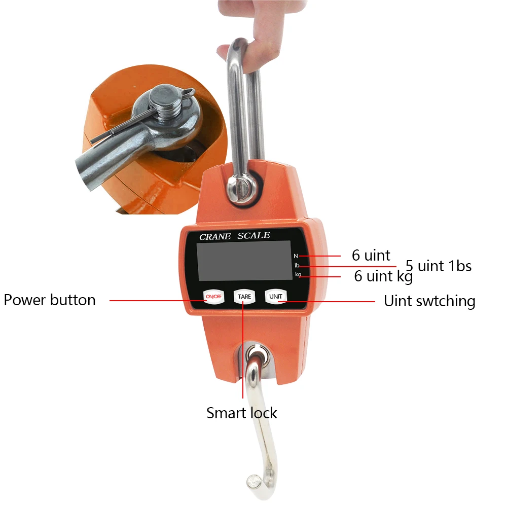 300kg Mini waga dźwigowa Przenośna elektroniczna cyfrowa przemysłowa waga dźwigowa LCD Wytrzymała wisząca waga hakowa 40% zniżki