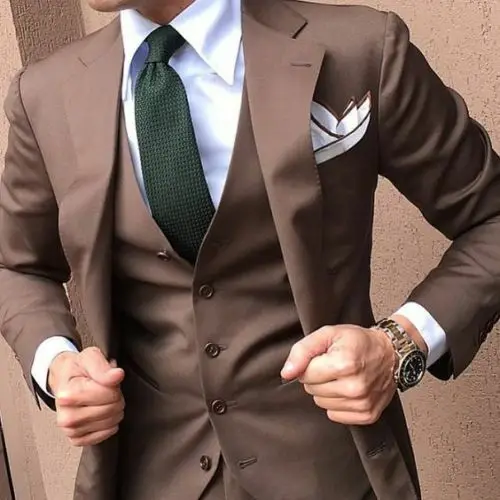 

Brown Mens Suit Slim Fit Male 3 Pcs Business Casual Blazer Wedding Prom Dinner Groomsman Tuxedo Men Suits(Jacket+Pants+Vest)