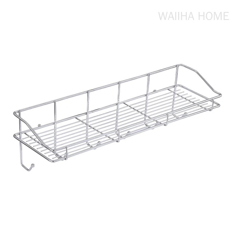 Stainless Steel Bathroom Shelf Shower-gel Shampoo Bath Towel Storage Rack Wall No-drilling Hook Shelves Accessories