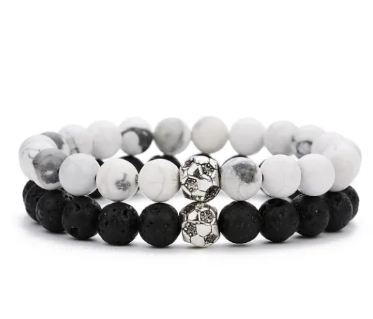 2 unids/set fútbol 8mm 19cm de béisbol ágata congelada turquesa blanco pulsera de Yoga jtj45 ajustado negro piedra volcánica brazaletes