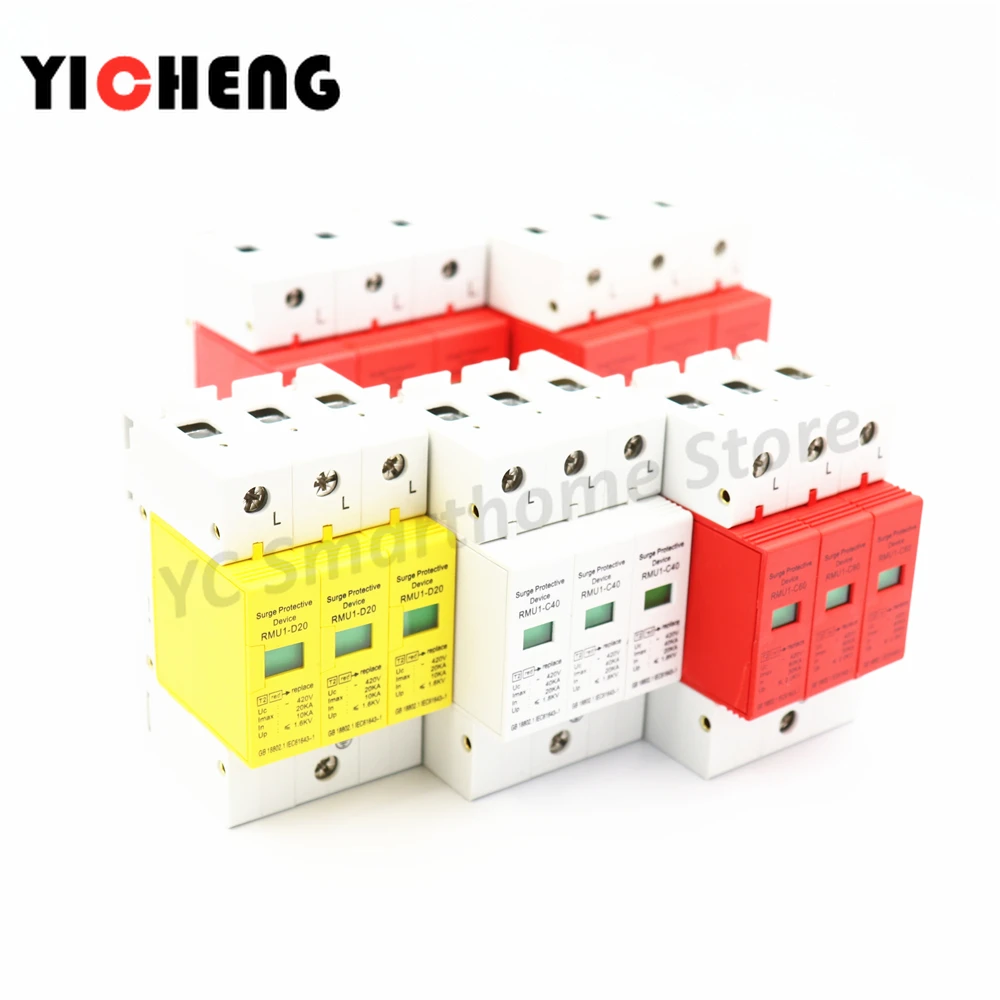 Surge protection device SPD 3P 10KA~20KA/20KA ~ 40KA/30KA~60KA/ AC420 AC500V AC800V DC1000V low voltage arresters home din rail