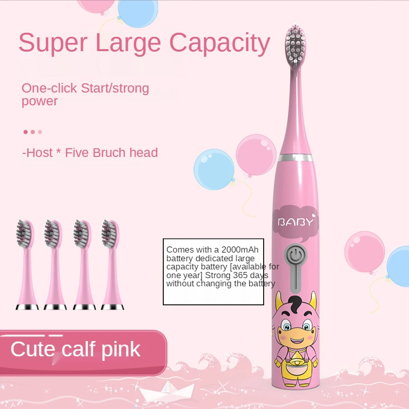 Free shipping 5 brush head cartoon electric toothbrush children non-rechargeable waterproof soft fur sonic electric toothbrush