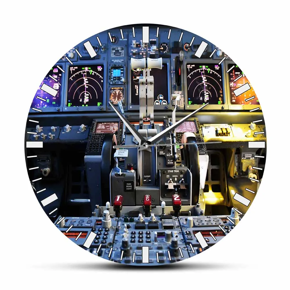 

Night Flight Cockpit Aircraft Pilot View Silent Non Ticking Wall Clock Airplane Engine Jet Wall Art Office Decor Hanging Watch