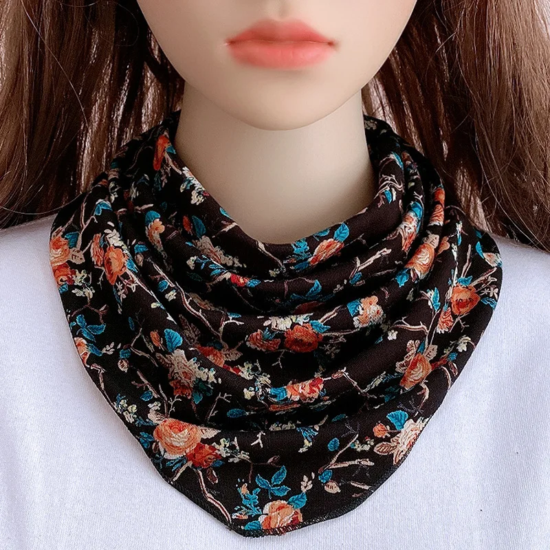 Coreano floral botão de impressão bib proteger cervical coluna triângulo headkerchief verão mulher colar falso pescoço guarda lenço de seda t76