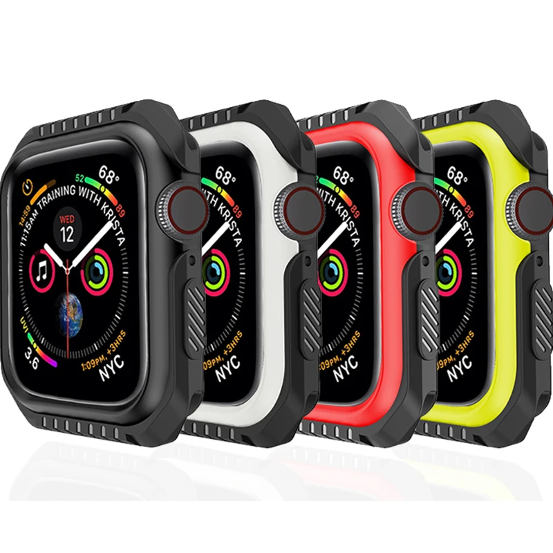 

Силиконовый + жесткий армированный чехол для Apple Watch 4 5 40 мм 44 мм, рамка, полноразмерный защитный бампер для iWatch 3 2 1 38 мм 42 мм
