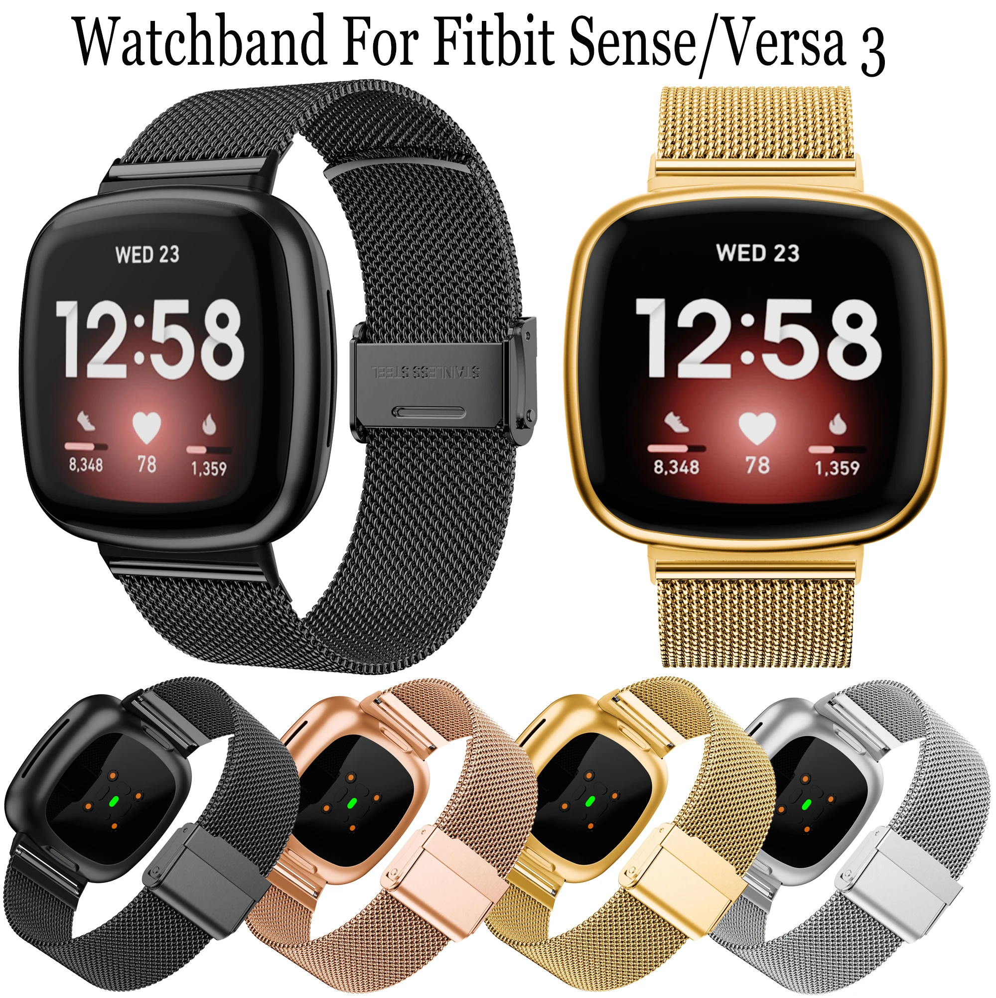 

Milanese Loop Watch Straps Compatible For Fitbit Versa 3 Smart Watch Band Replace Bracelet Wristband For Fitbit Sense Adjustable