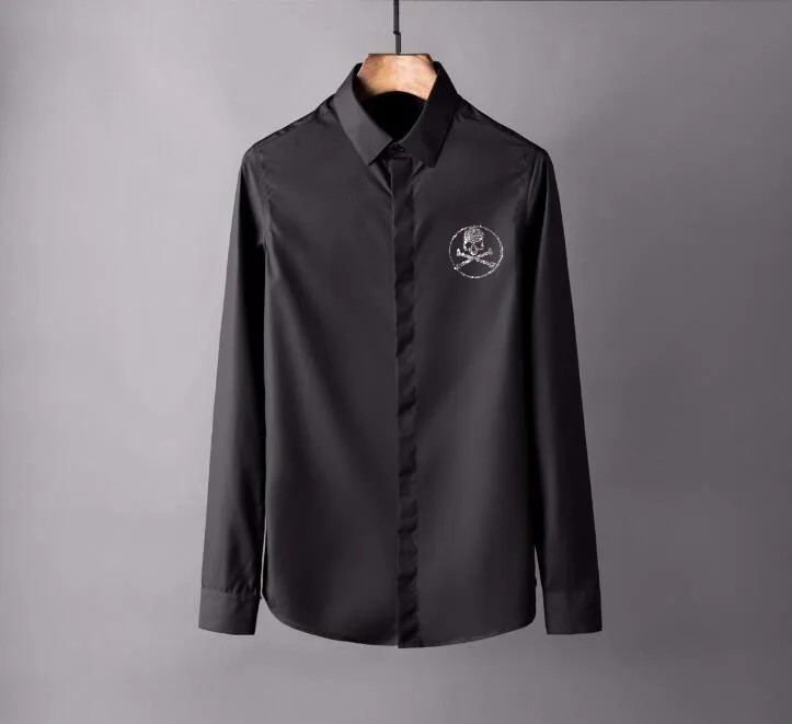 Fashion Men Hot drilling Skulls shirts long Sleeve Rhinestones summer Male Clothing Mens Casual